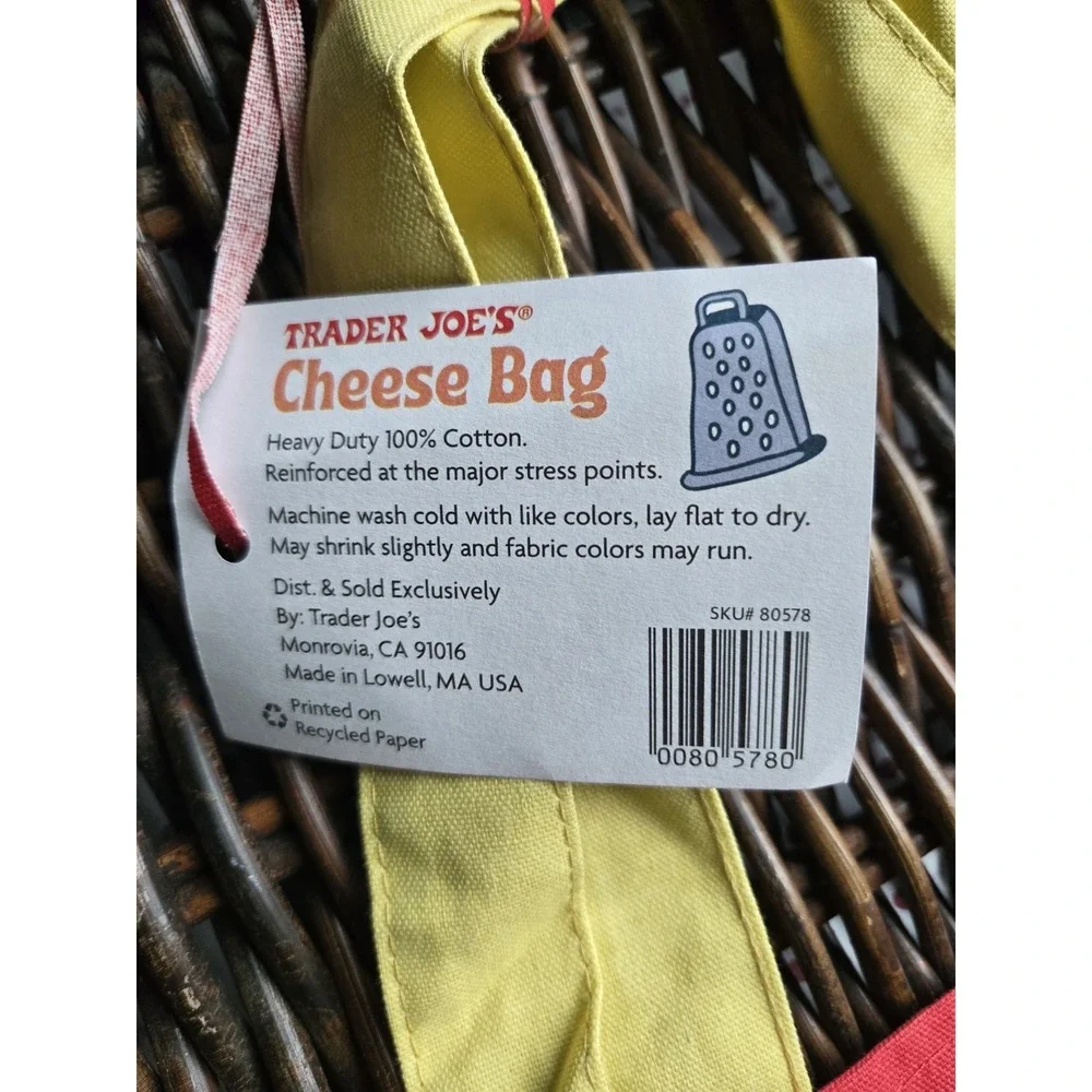 Trader Joe's Cheese Bag  Reusable Shopping Tote - Brand New w/ Tags 11B0371-0373
